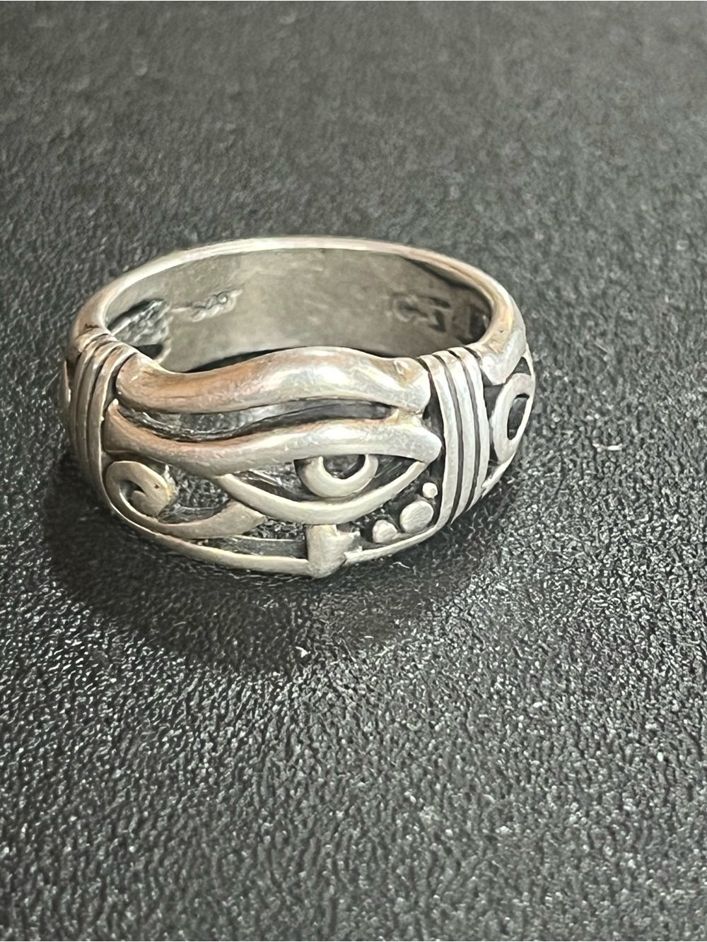 Sterling Silver Eye of Horus Statement Ring - Sz 7.5. Stamped 925